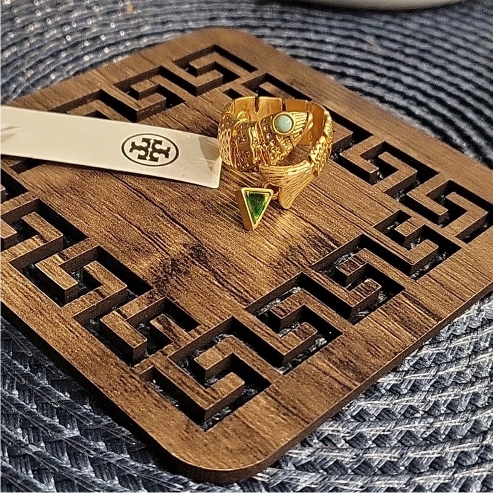 Tory Burch Gold Ring with Green Stone no tag